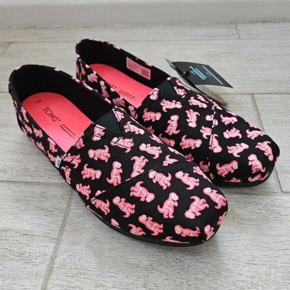 Toms Shoes - NIB TOMS Women's Pink Dinosaur Alpargata Shoes Glow in the Dark Neon T-Rex Sz 8